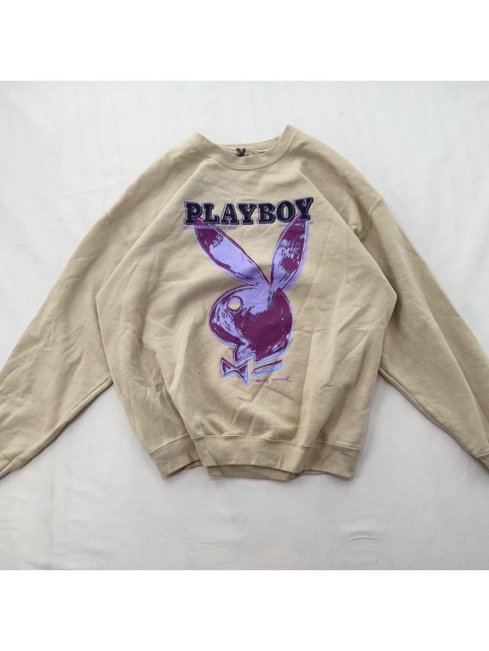 Playboy x Andy Warhol Bunny Cream Sweatshirt Vintage Oversized XL Purple Graphic